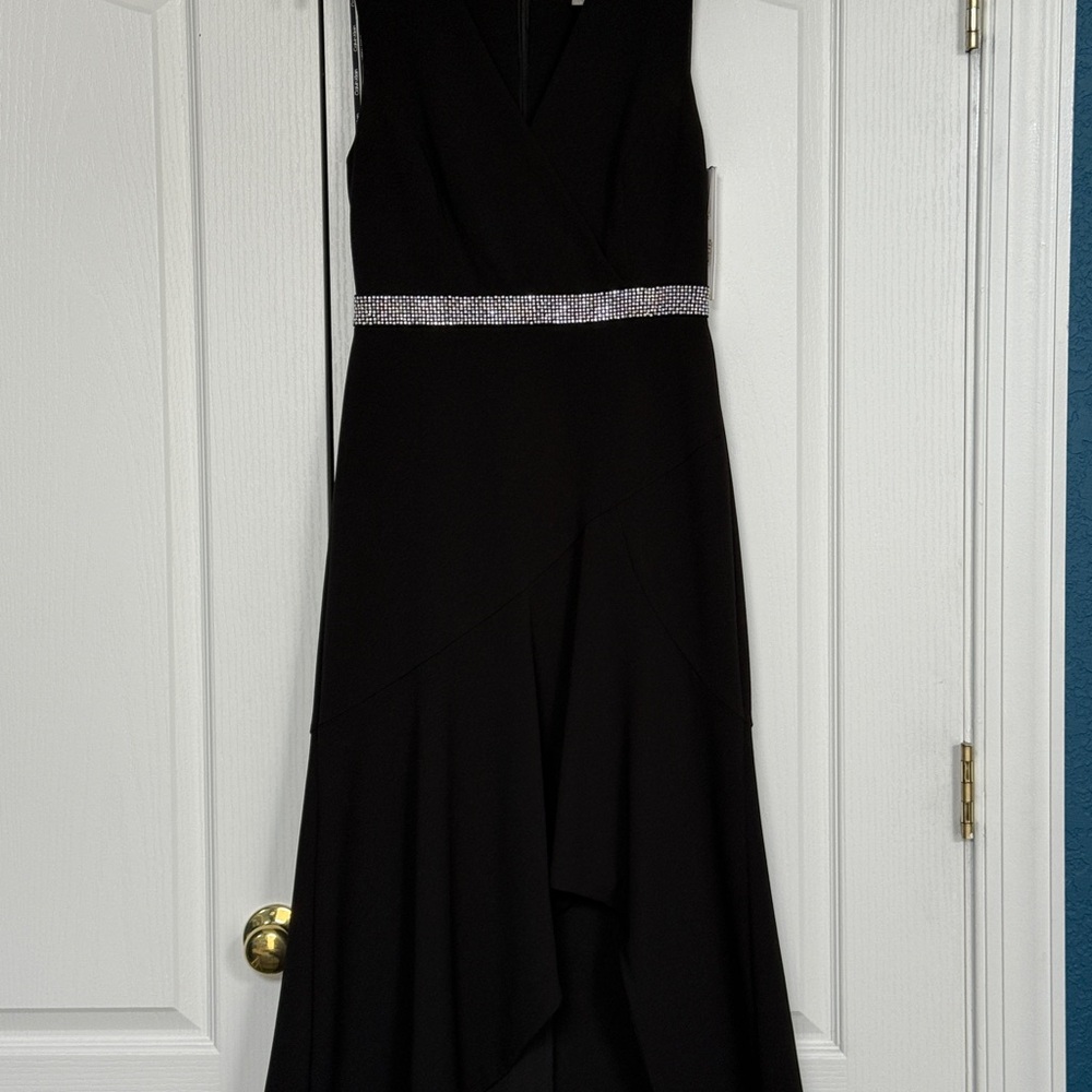 Calvin Klein Collection Black High Low Dress with Embellished Waist